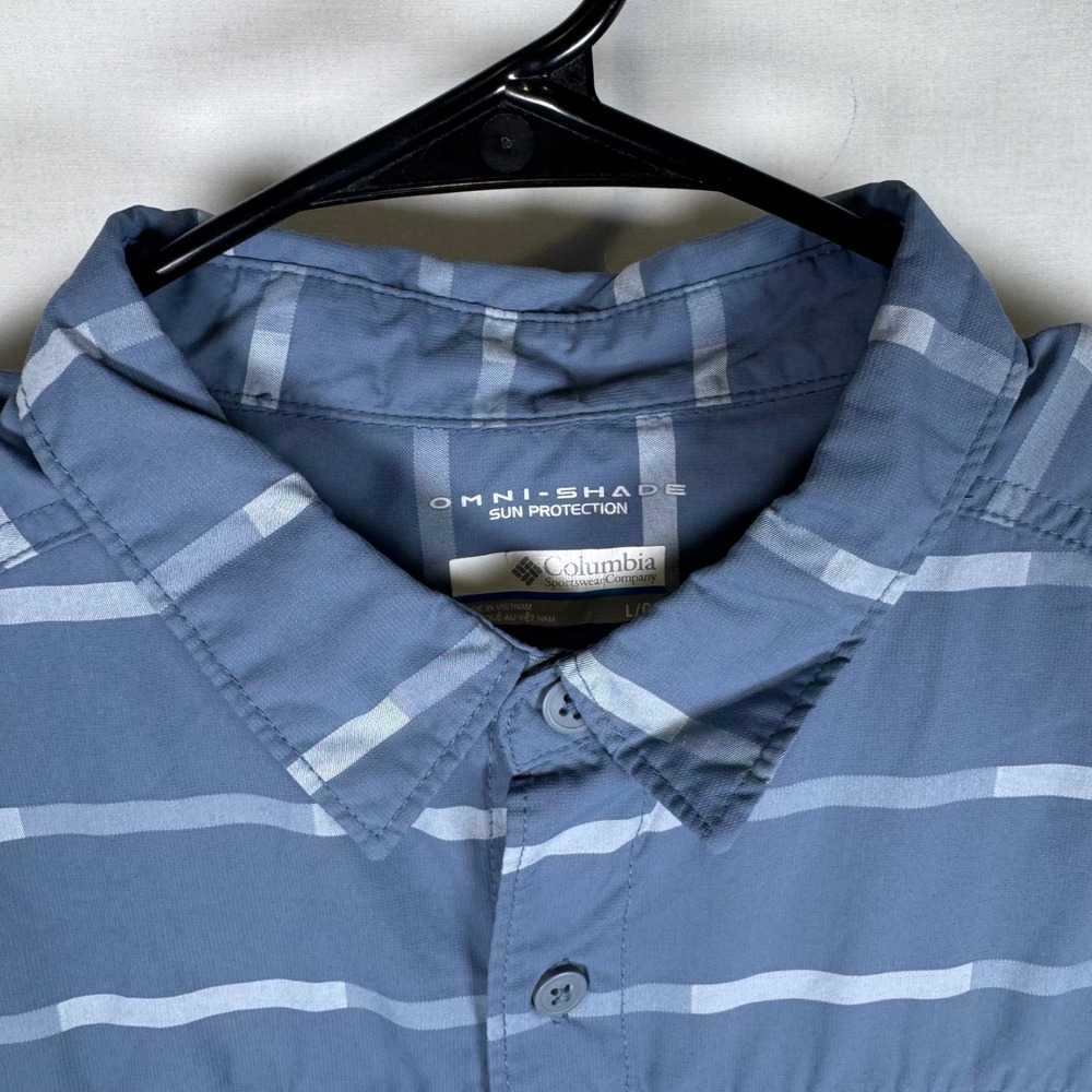 Columbia Button Down Shirt Mens Large Blue Striped Omni-Shade Short Sleeve - Picture 3 of 8